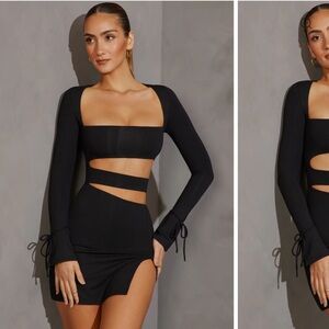 Oh Polly Enya Long Sleeve Cut Out Mini Dress in Black